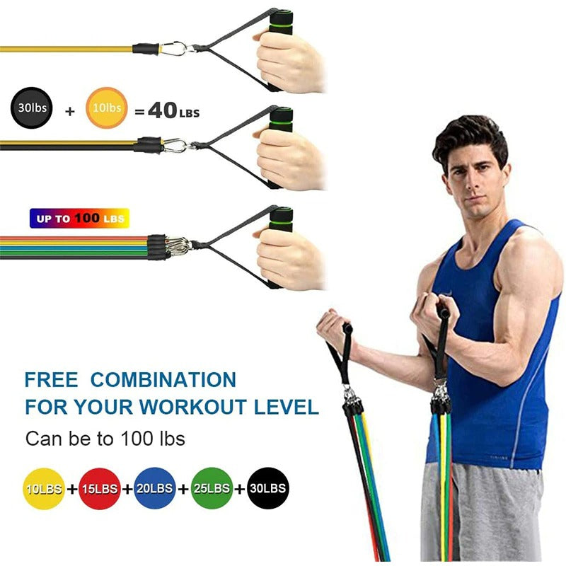 11 Piece Power Resistance Band Set | Home Gym Strength Training, Yoga & Fitness Equipment for Men & Women