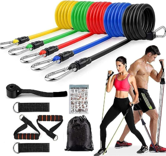 11 Piece Power Resistance Band Set | Home Gym Strength Training, Yoga & Fitness Equipment for Men & Women