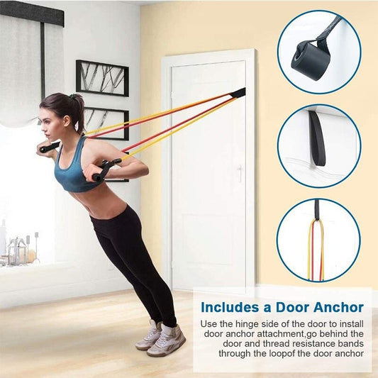 11 Piece Power Resistance Band Set | Home Gym Strength Training, Yoga & Fitness Equipment for Men & Women