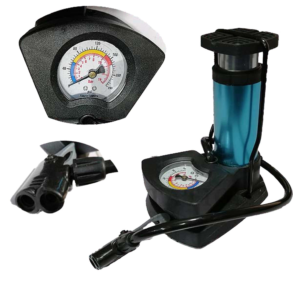 Foot & Hand Air Pump with Pressure Gauge | Portable Tire Inflator for Car, Bike, Cycle & Sports Balls