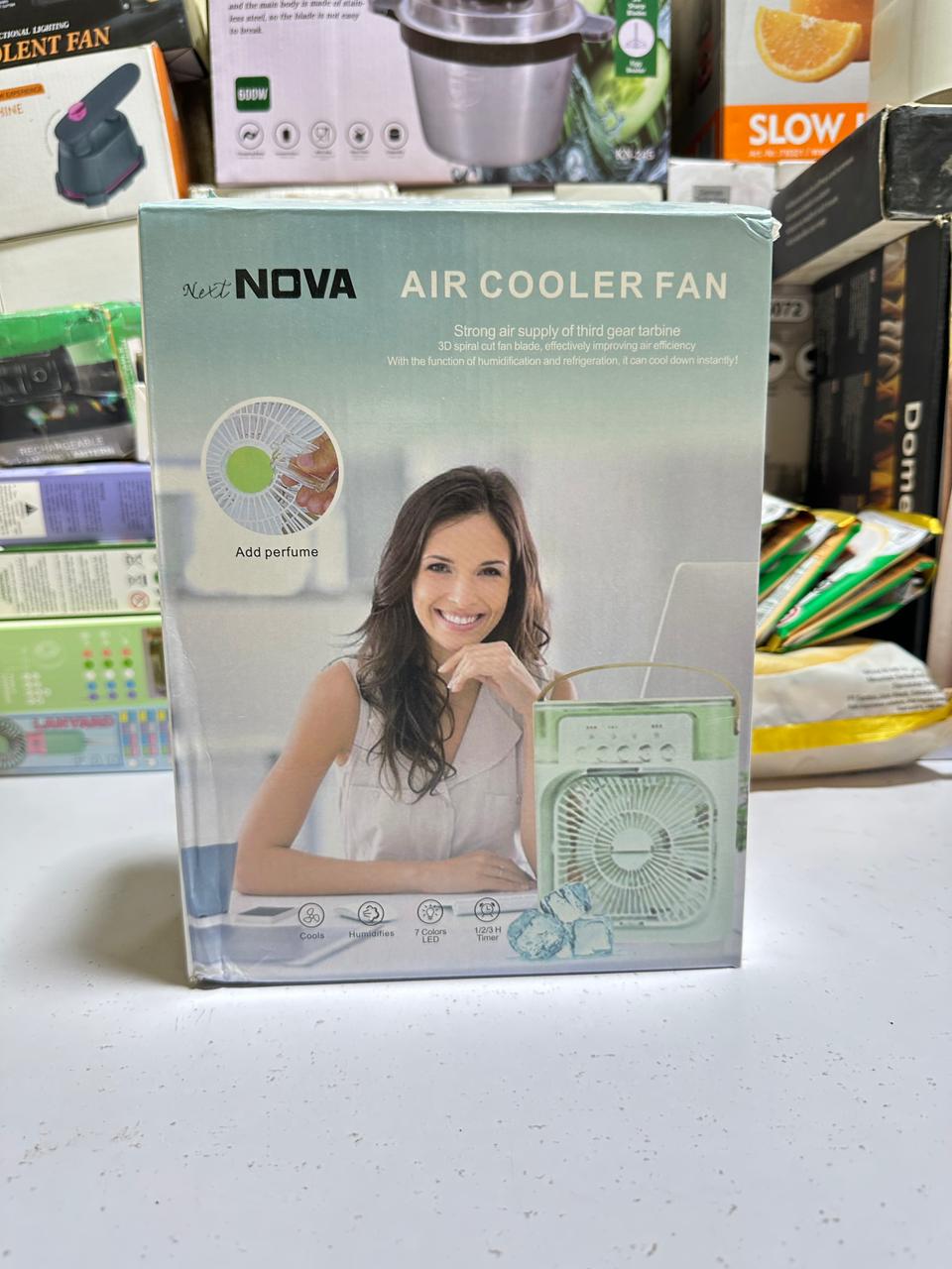 Next Nova Imported 10" Portable Air Cooler Fan | 3-in-1 Mini AC, Desktop Humidifier & 7-Color LED Light
