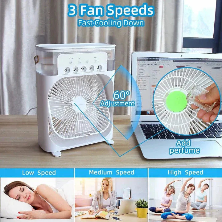 Next Nova Imported 10" Portable Air Cooler Fan | 3-in-1 Mini AC, Desktop Humidifier & 7-Color LED Light