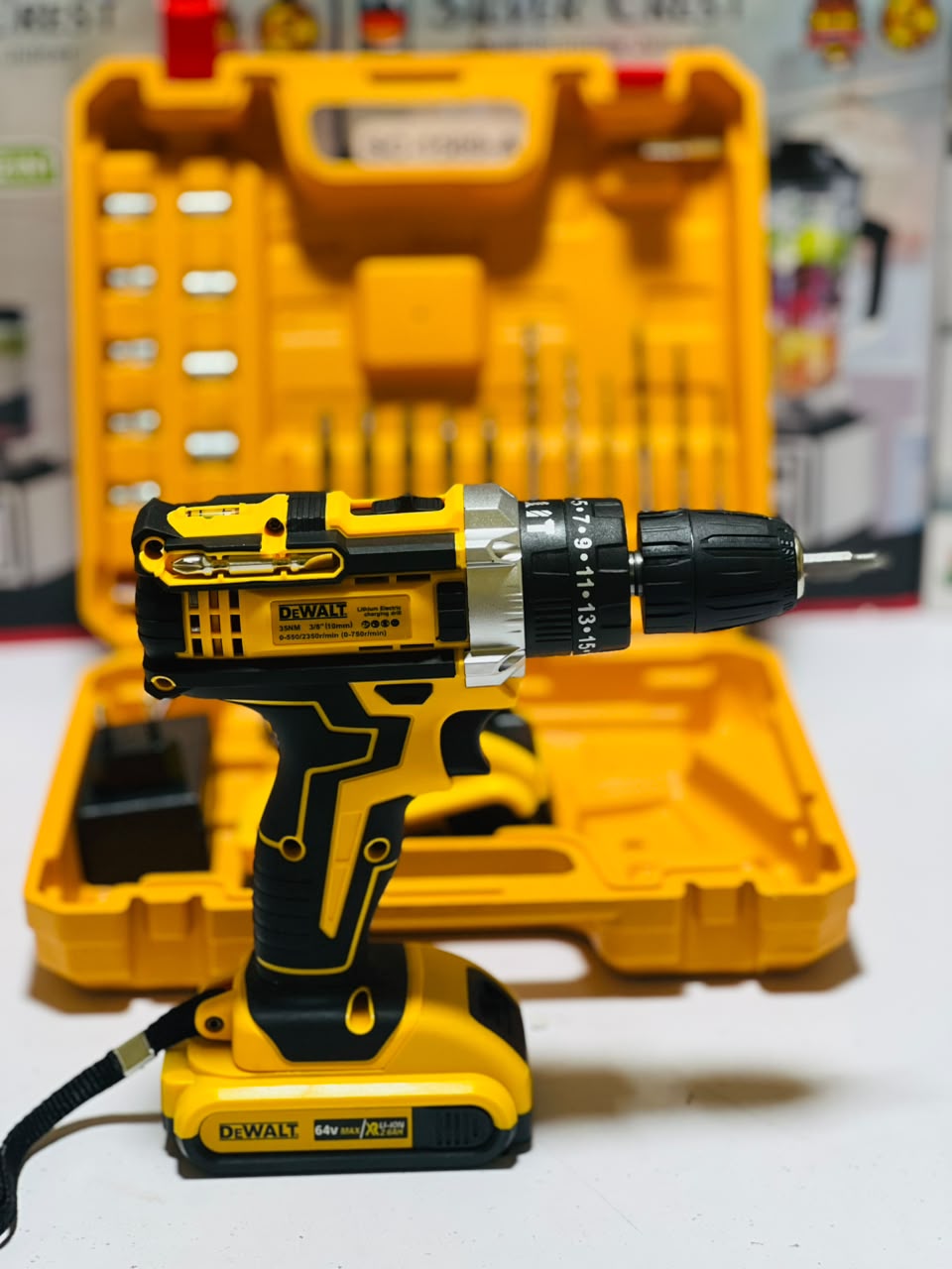 DeWalt 64V Cordless Electric Drill Machine with Battery & Carry Case | Professional Screwdriver Drill Kit