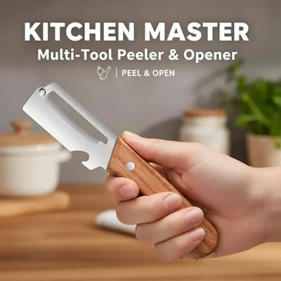 3-in-1 Multi-Functional Kitchen Peeler & Bottle Opener | Stainless Steel Vegetable & Fruit Peeler with Wooden Handle